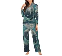 Ouyniei Crazy Save Manatee - Pigiama da donna a maniche lunghe con bottoni, set da 2 pezzi, taglie S-XXL, Nero , XXL