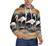 Ouyniei Due gru giapponesi che volano pittura tradizionale da uomo con cappuccio felpa con cappuccio maglione cappotti caldi pullover a maniche lunghe con cappuccio, Nero , L