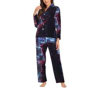 Ouyniei Hacker Era - Pigiama da donna a maniche lunghe con bottoni, set da 2 pezzi, taglie S-XXL, Nero , L