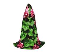 Ouyniei Mantello con cappuccio con stampa floreale rosa edera con foglie primaverili per carnevale, Halloween e feste a tema, comodo mantello