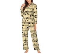 Ouyniei Musical Notes Donne Maniche Lunghe Pigiama Button Shirt Set 2 Pezzi Sleepwear Per Signore S-Xxl, Nero , XL