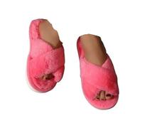OUYNIEI Pantofole da donna con pelliccia a forma di croce, calde, soffici, leggere, con tacco piatto, per autunno e inverno, con punta aperta, antiscivolo, rosa, 41 1/3 EU