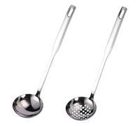 OUYNIEI Set di 2 mestoli in acciaio inox, cucchiaio da zuppa durevole e schiumarola scanalata per cucina (argento)