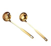 OUYNIEI Set di 2 mestoli in acciaio inox, cucchiaio da zuppa durevole e schiumarola scanalata per cucina (oro)