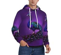 Ouyniei Viola Pavone Modello Uomini Con Cappuccio Felpa Con Cappuccio Maglione Cappotti Caldi Pullover Manica Lunga Con Cappuccio, Nero , XL