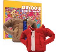 OUYOOLE - Confezione da 2 giubbotti per bevande per lattine, regalo divertente per donne, uomini, mamma, papà e fidanzato (marrone+rosso)