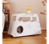 OUZHOU Tavolino bianco, comodino moderno con ruote, divano con spazio di archiviazione, portatile, salvaspazio, tavolino piccolo per soggiorno, camera da letto, balcone