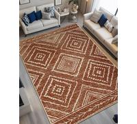 OUZUIU Tappeto marocchino lavabile in lavatrice, antiscivolo, morbido a pelo corto, per soggiorno, camera da letto, corridoio e sala da pranzo, stile vintage, giallo marrone, 60 x 90 cm