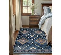 OUZUIU Tappeto marocchino lavabile in lavatrice, antiscivolo, morbido a pelo corto, per soggiorno, cucina, camera da letto e sala da pranzo, colore: blu vintage, 90 x 180 cm