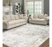OUZUIU Tappeto moderno, lavabile in lavatrice, antiscivolo, morbido, in finta lana a pelo corto, per soggiorno, camera da letto e ufficio, leggero, decorazione minimalista 90 x 160 cm, beige