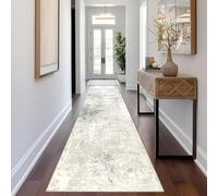 OUZUIU Tappeto passatoia astratto antiscivolo in finta lana, pelo corto, 140 x 200 cm, lavabile in lavatrice, a basso profilo, per corridoio, cucina, camera da letto, ingresso (beige)