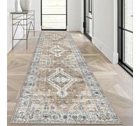 OUZUIU Tappeto runner da corridoio effetto invecchiato, antiscivolo, a pelo corto, morbida lana sintetica, ideale per ingresso e lavanderia, arancione - giallo, 90 x 160 cm