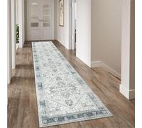 OUZUIU Tappeto vintage anticato, stile bohémien, antiscivolo, a pelo corto, morbida lana sintetica, lavabile, per ingresso, camera da letto, cucina, lavanderia, 90 x 160 cm