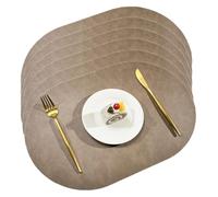 Oval Placemats Set of 4/6, Faux Leather Waterproof Oil-Proof PU Dining Table Mats for Kitchen, Restaurant, Coffee Shop(Mud Color,Set of 6)