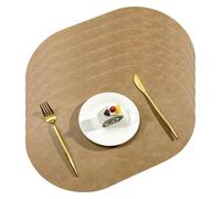 Oval Placemats Set of 4/6, Faux Leather Waterproof Oil-Proof PU Dining Table Mats for Kitchen, Restaurant, Coffee Shop(Light Brown,Set of 6)