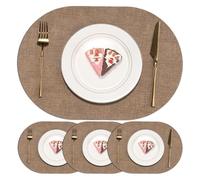Oval PU Leather Placemats Set of 4/6, Washable Heat Resistant Non-Slip Table Mats for Dining Kitchen(Mud Color,Set of 4)