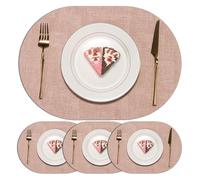 Oval PU Leather Placemats Set of 4/6, Washable Heat Resistant Non-Slip Table Mats for Dining Kitchen(Pink,Set of 4)