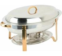 Oval Stove Dish of 6 Pinches in Stainless Steel 201, Large Format, Heating Tray for Buffet with Food Tray, Water Tray, Frame, Cover And Support At ~/ (Gold)