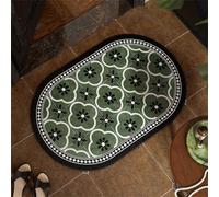 Ovale Tappetino da Bagno, Assorbente Asciugatura Rapida Diatom Mud Mat, per Camera da Letto Cucina Corridoio, Retrò Lusso Leggero Piastrelle Floreali 3D Stampato Carpet (Verde,60x90 cm)