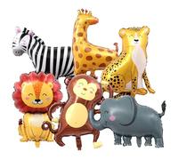 Ovanda 6 palloncini con animali, in pellicola, con elio, per compleanno, per animali della foresta, per compleanno, decorazione per la giungla Safari, leone, leopardo, giraffa, zebra, elefante