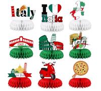 Ovanda 9 decorazioni da tavolo a nido d'ape per feste italiane e buffet | 9 centrotavola a nido d'ape con motivi italiani, circa da 10,6 a 15,1 cm di altezza, per feste italiane, buffet