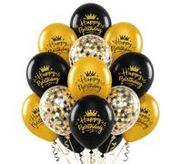Ovanda Set di 24 palloncini di compleanno nero e oro, 30 cm, con coriandoli, decorazione per feste di compleanno, uomini, donne, compleanni dei bambini, anniversario e sfondo fotografico