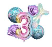Ovanda Set di 6 palloncini a forma di sirena, 3 anni, decorazione per il 3° compleanno, decorazione per ragazze, palloncini a elio, per il compleanno dei bambini, decorazione per feste a tema