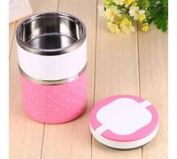 OVAQUIXI Lunch Box in Acciaio Inossidabile a 2 Strati, Contenitore per Alimenti Isolante con Doppi Manici e Anello in Silicone, per la Conservazione dei Pasti Caldi, capacità 930 Ml, Rosa