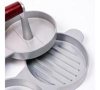 OVAQUIXI Mini Pressa per Hamburger, Macchina per Polpette di Carne in Alluminio con Manico in Legno Massiccio, Produce 3 Polpette di Hamburger Rotondi Contemporaneamente, Rivestimento Antiaderente,