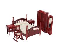 OVAQUIXI Mobili in Miniatura per Casa delle Bambole in Legno 6 Pezzi Set da Camera da Letto Squisito Realistico Vintage per la Decorazione della Casa delle Bambole in Scala 1:12