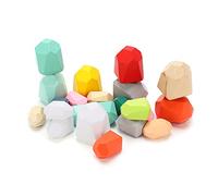 OVAQUIXI Pietre Impilabili in Legno, Blocchi di Pietra Colorati, Vernice a Base D'acqua Ecologica, Migliora la creatività e le abilità Logiche dei Bambini, 22 Pezzi in Legno (Stile 6 (22 borse))