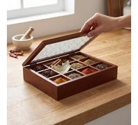 OVAQUIXI Scatola Organizer per Bustine di tè in Legno con Vetro Spesso e Scomparti Multipli per Riporre Bustine di tè Sul Bancone della (12 scomparti)