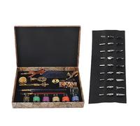 OVAQUIXI Set da Scrittura Calligrafico Vintage, 3 Penne a Immersione con Design in Vetro, Legno e Piume, 18 Pennini, Kit Sigillo di Cera, Tagliacarte, Set di Inchiostri (#2)