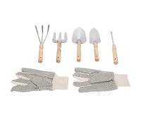 OVAQUIXI Set di Attrezzi da Giardinaggio 6 in 1, Composto da Pala, Cazzuola, Estirpatore per Erbacce, Rastrello e Forca in Acciaio Inossidabile, con in Tela, per Piantare Ortaggi e Fiori