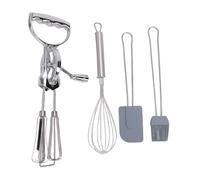 OVAQUIXI Set di Battitori di Uova Rotante, Strumento da Multiplo Manuale Manuale da 4 in 1 con Spatola a Pennello in Silicone per Cuocere da