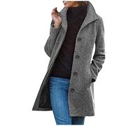 OVARA Cappotti in lana lunga da donna Elegante monopetto Trench Plus Size Risvolto Tinta unita Giacca invernale lunga Peacoat Cappotto termico all'aperto con tasca
