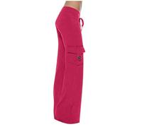 OVARA Pantaloni da jogging cargo da donna elasticizzati a gamba larga, tinta unita, casual, larghi, con tasche, pantaloni da jogging da donna con coulisse, pantaloni a palazzo, 02-rosa acceso., L