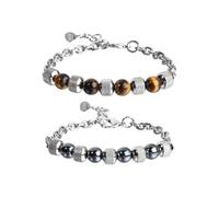 OVDGWC 2 Pezzi di Braccialetto per Perline da Uomo, Braccialetto in Acciaio Inossidabile, Braccialetto Regolabile, Braccialetto alla Moda E Semplice, Dono degli Uomini