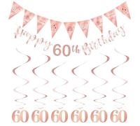 OVDGWC 8 Pezzi della Decorazione del Compleanno, Stendardo del 60 ° Compleanno, 60 Ornamenti A Spirale, Programma di Decorazione di Sfondo per Feste, 60 ° Compleanno Festa Rosa Decorazione