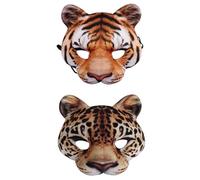 OVDGWC Pezzo di Maschera Leopardo E 1 Pezzo di Maschera di Tigre, Maschera per Animali, Maschera di Simulazione Creativa, Mascherata, Frequenza di Gioco per Animali