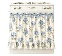 Oven Skirt Curtain - Rustic Farmhouse Appliance Cover, 77x55cm Cotton Blend Kitchen Drape with Lace Trim & 9 Ribbon Ties | Decorative Stove Cover for Cabinet, Dishwasher, Cottage, Restaurant, Indoor