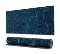 Ovenbird Tappetino per mouse da gioco con bordi cuciti, mappa topografica blu, tappetino per mouse XL esteso con base antiscivolo, fantastico tappetino per mouse grande per scrivania, 80 x 30 cm