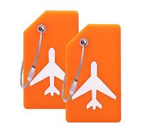 Ovener - Targhetta per bagagli in silicone con carta d'identità, perfetta per individuare rapidamente le valigie dei bagagli (confezione da 2), arancione