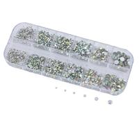 Over 2100 Pieces Crystal AB Flat Back Glass Rhinestones Crystals for Nail Art Kit 6 Sizes (1.4mm - 4.8mm)