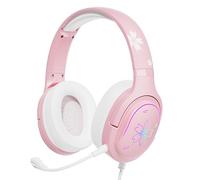 Over Ear Cuffie con Cavo e effetto luce RGB, Rosa Sakura Gaming Cuffie con Microfono per PC, ipad, cellulare, PS4, PS5, e Nintendo Switch, Leggere, Qualità del suono chiaro, comode da indossare