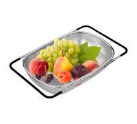 Over Sink Colander - Sink Food Strainer, Sink Draining Basket | Stainless Steel Strainer Fine Mesh Draining Basket, Kitchen Sink Colander with Espandable Handle for Draining Pasta Fruits Vegetables