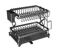 Over Sink Dish Drying Rack - Two Tier Large Capacity Detachable Drainer System | Kitchen Counter Organizer Bowls Pans Forks Cutting Boards Cups Pots Home Restaurant Dish Storage Drying Solution Space