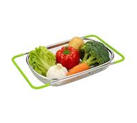 Over The Sink Colander - Adjustable Kitchen Draining Basket for Produce Cleaning | Fine Wire Construction with Sliding Frame Support, Expandable Stainless Steel Mesh for Pasta Vegetable Washing Tool