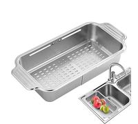 Over The Sink Dish Drainer - Silver/Black, Retractable Stainless Steel Dish Drain Rack, Expandable Colander Stopper Strainers, 17-27 pollici, Rust-Resistant | Food, Vegetable, Storage, Washing, Home