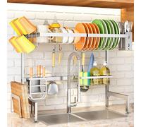 Over The Sink Dish Drying Rack - Adjustable Dish Rack for Kitchen Counter,Metal (Silver)